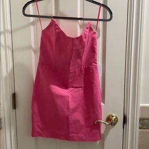 Hot pink strapless mini dress